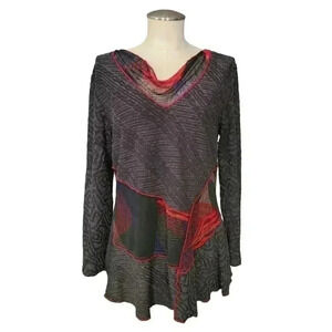 Minkas | Boho Witchy Sheer Patchwork Blouse Pullover Top | Women L